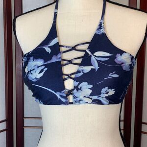 Athleta navy blue floral bikini top small
